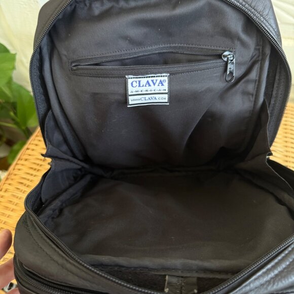 Clava Black Leather Backpack Medium Adjustable Straps Front Zip Pocket Durable D - Picture 5 of 11